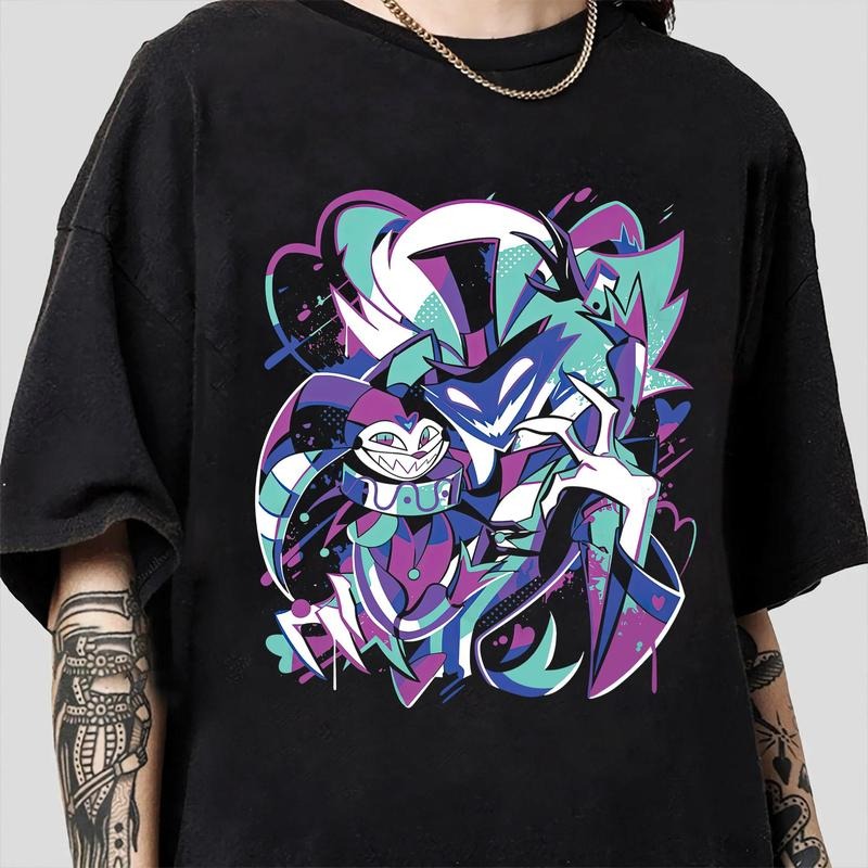 Ozzie x Fizz T-Shirt, Asmodeus x Fizzarolli Helluva Boss T-Shirt, Birthday Gift for Fans, Hazbin Hotel-2 Classic Fabric Top
