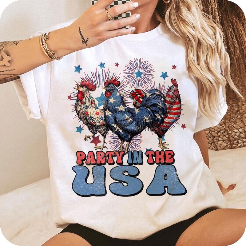 Party in USA T-Shirt, Patriotic USA Chicken T-Shirt, Retro American 4th of July Shirt, Independence Day, Patriotic Shirt, Retro American, Mother's Day Gifts
