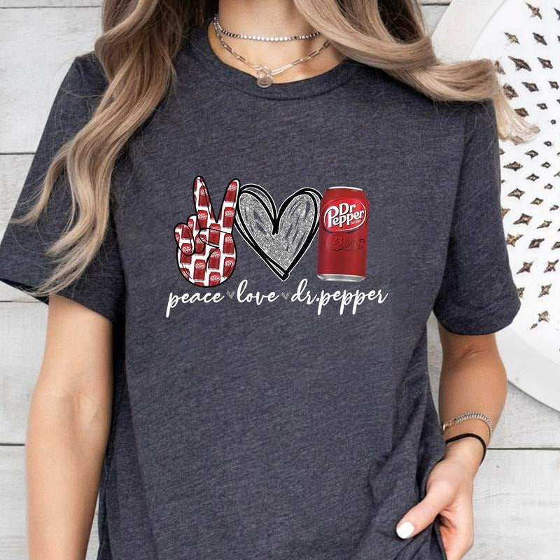Peace Love Dr Pepper Soda T-Shirt, Cute Dr Pepper Shirt, Funny Dr Pepper Shirt, Valentines Day Gift, Halloween Sweater