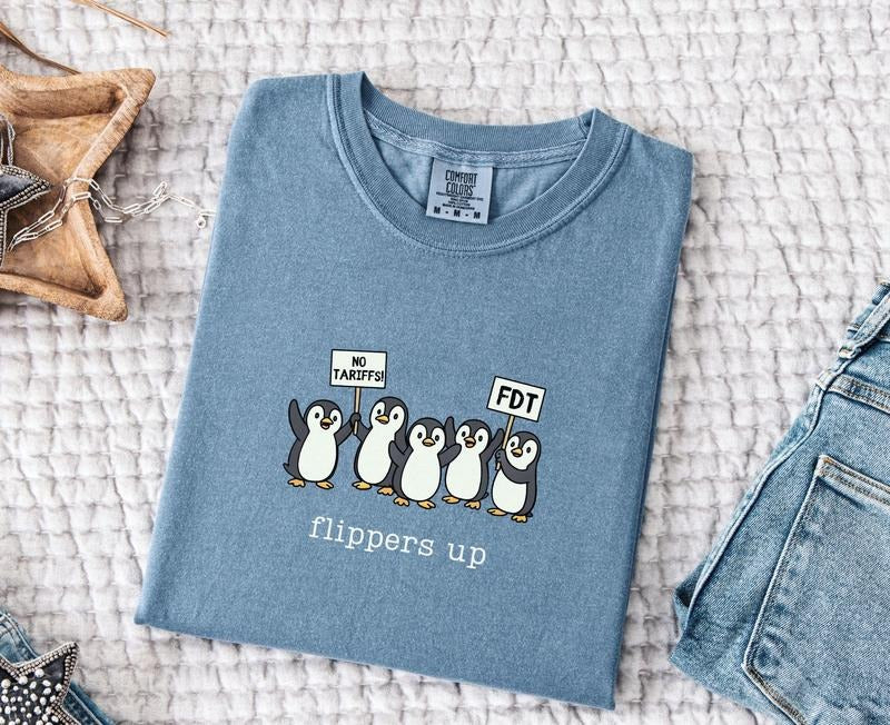 Penguins Against Tariffs Resist Comfort Colors Shirt, FDT Trump Inflation Tee, Funny Billionaires Tee