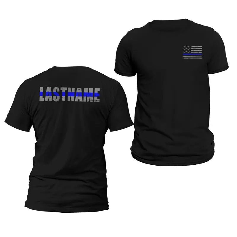 Personalized Police Thin Blue Line T-Shirt for Men - Classic Crewneck Design - Casual Cotton Menswear