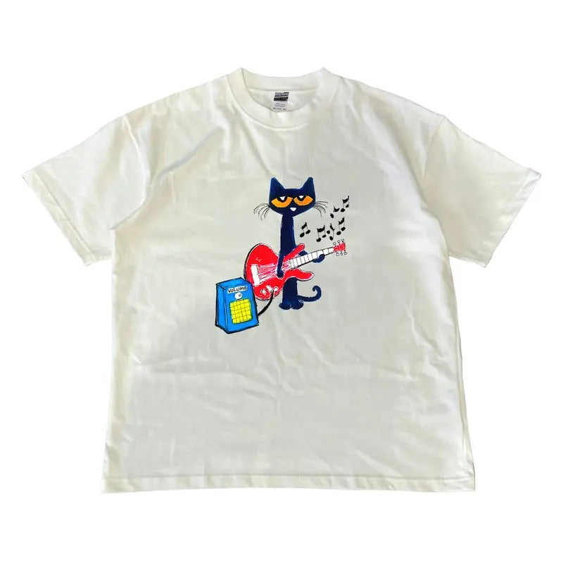 Pete the Cat Playing Guitar Shirt, Baby Tee Graphic Shirt - Menswear Top Tshirt Streetwear party's shirt