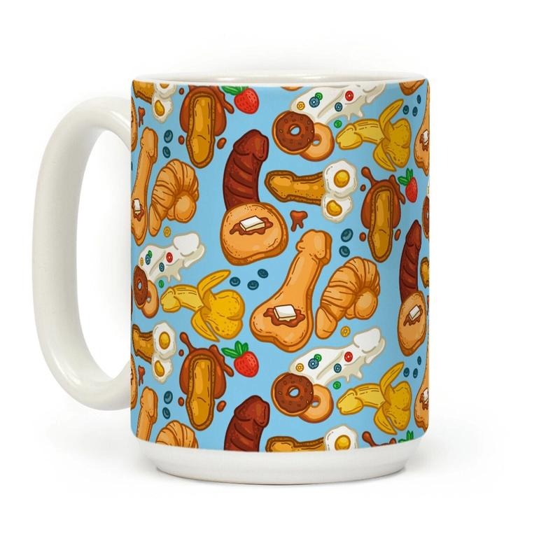 Phallic Breakfast Pattern Coffee Mug 11oz-15oz, Printed in the USA, Handy for Coffee and Tea, Funny Coffee Mug, Gift Ideas