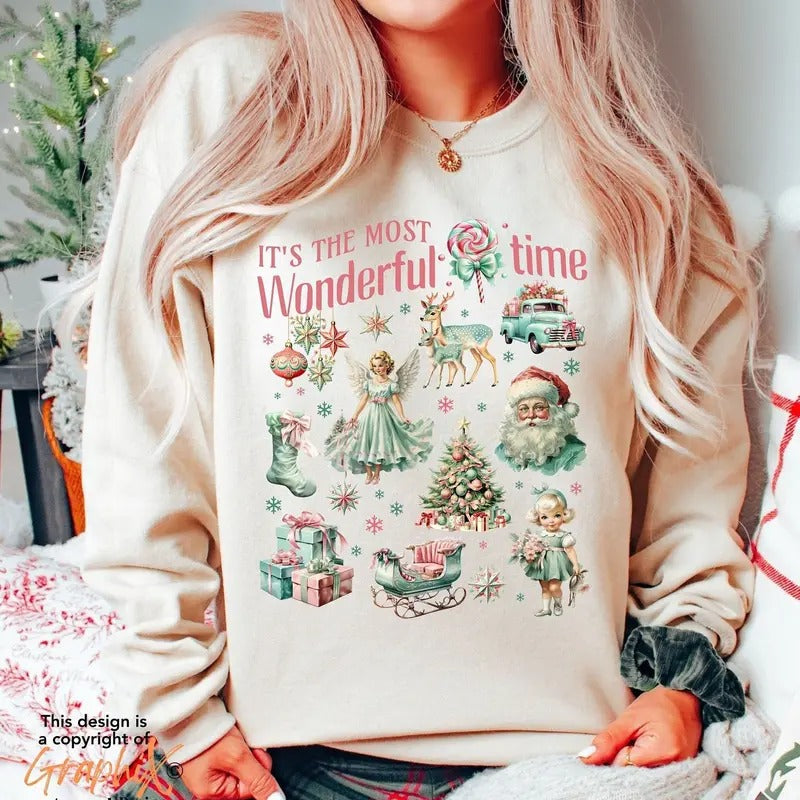 Pink Christmas Sweatshirt, It's The Most Christmas Shirt, Vintage Doodles Christmas Shirt, Retro Christmas Sweatshirt