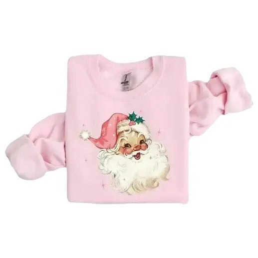Pink Santa Retro Christmas Sweatshirts for Women, Pink Christmas Matching Family Sweaters, Pink Vintage Holiday Crewneck Group Party