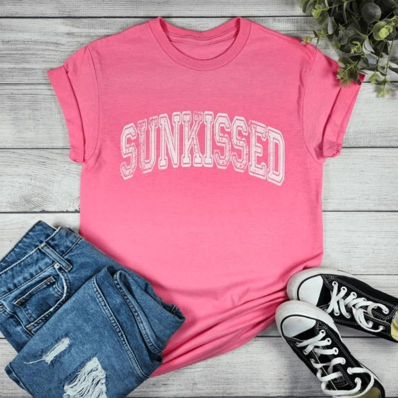 Pink Sunkissed with White Letters Graphic T-shirt