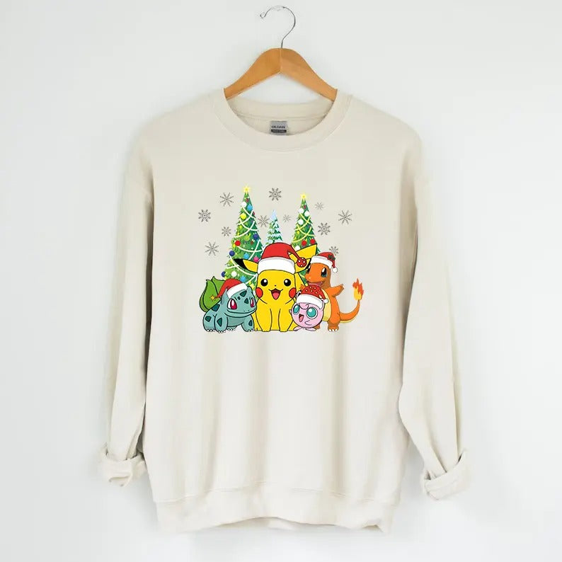 Pokemon Christmas Sweatshirt, Anime Christmas Sweatshirt, Pikachu Sweatshirt, Pokemon Charactersstyle{n002}3