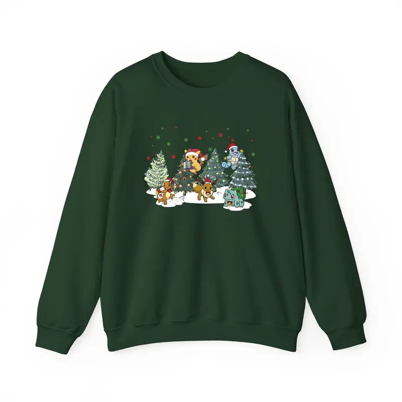 Pokemon Christmas Sweatshirt, Anime Christmas Sweatshirt, Pikachu Sweatshirt, Pokemon Charactersstyle{n002}4