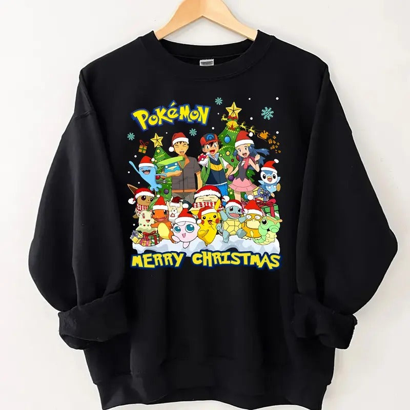 Pokemon Merry Christmas Sweatshirt, POKEMON Christmas Sweatshirt, Anime Sweatshirt, 90's Pokemon Lovers Christmas SweatShirt, Christmas Gifts For Pokemon Lovers, Pokémon Christmas Sweatshirt, Anime Christmas Shirt, Pikachu Christmas, Bulbasaur,Charmander
