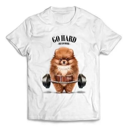 Pomeranian Dog Barbell Deadlift and Shrug Workout Training - Short-Sleeve Unisex T-Shirt Made in USA