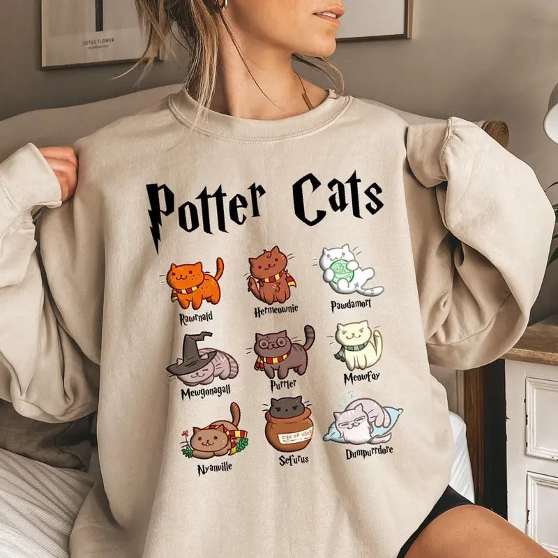 Potter Cats Sweatshirt, Funny Cats Sweater, Cute Cats, Gift for Cat Owner,pottery Gift,cute Comfy Wizard Book Lover, Cat Lover,birthday Gift