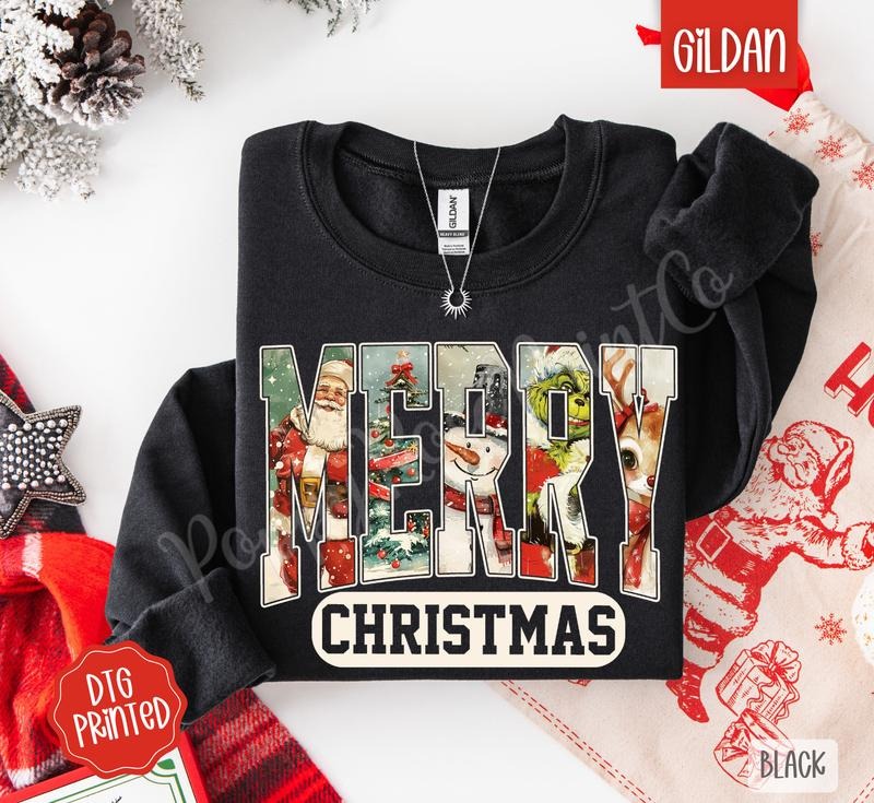 Preppy Merry Christmas Sweatshirt, Trendy Women's Holiday Crewneck style 02