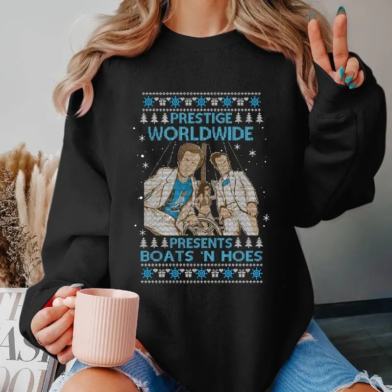 Prestige Worldwide Presents Boats'N Hoes Ugly Christmas Sweater T Shirt Step Brothers Movie Ugly Xmas Shirt Christmas Xmas Gifts