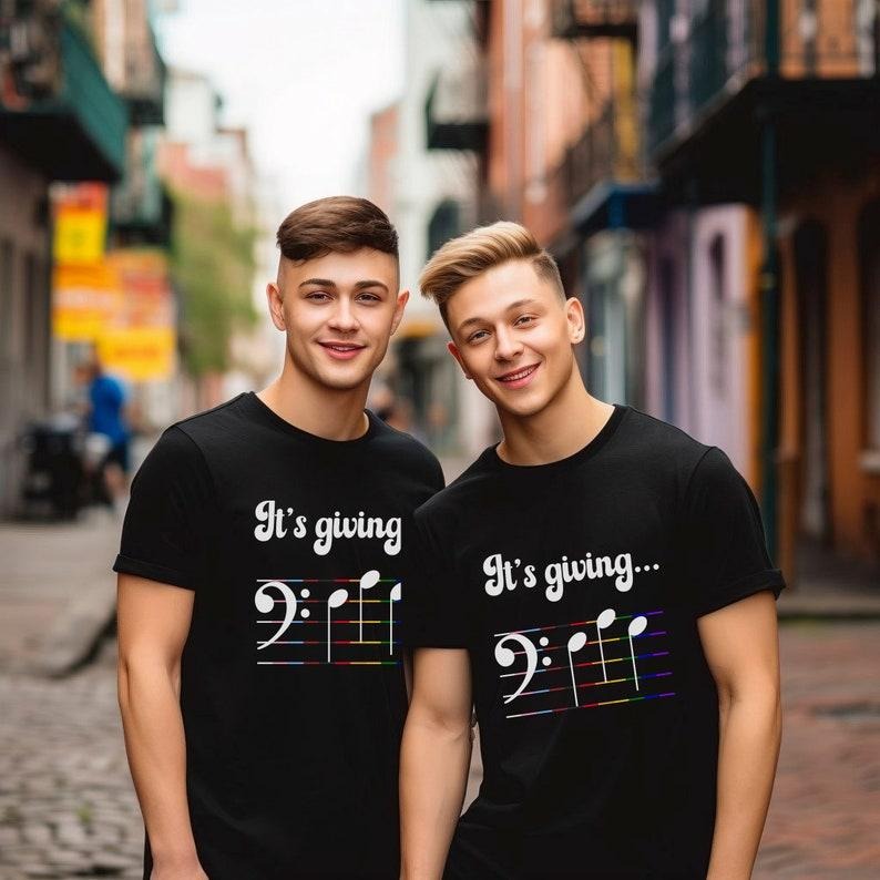 Pride Shirt, Its Giving, LGBTQ Pride, Gay Pride, Subtle Music Note Shirt, Rainbow Music Shirt, Gay, Bisexual, Queer, Trans, Choir Shirt Bi Hoodie, T-shirt and sweater