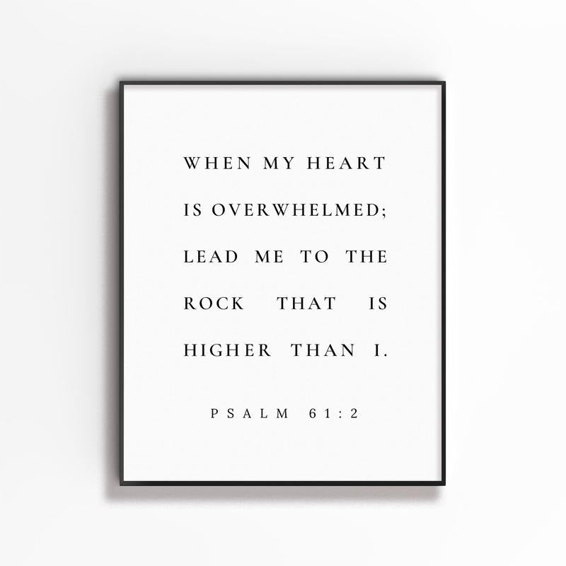 Psalm 61:2 Bible Verse Wall Art Print, Typography Scripture Wall Art, Christian Home Decor, Baptism Gift, Lead Me To The Rock, Gifts For Family Friends Wall Decor, Poster Prints No Frame, Gifts For Birthday Landscape Photo