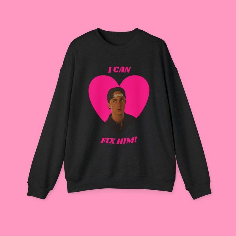 Rafe Cameron I Can Fix Him Sweatshirt - Hot Pink Heart Graphic, Outer Banks Inspired, Trendy Apparel, Gift for Fans