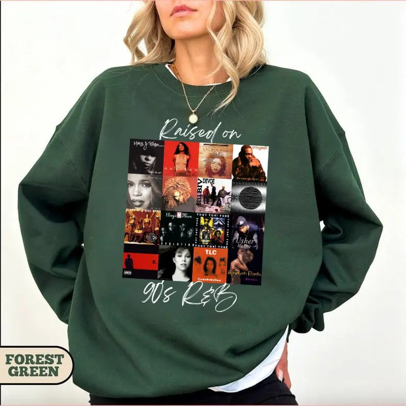 Raised On 90s R&B Album Cover Music Artist Sweatshirt, Music Lover Sweatshirt, Black History, Nostalgia Sweatshirt, 90s Party Clothing