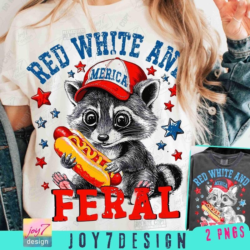 Red White And Feral Funny USA T-shirt, Funny 4th of July Humor America Shirt, Funny Raccoon 4th July T-Shirt, Retro Independence Day