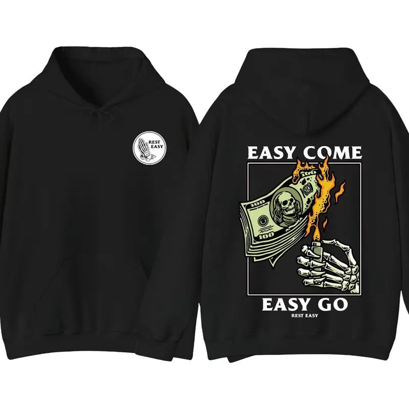 Rest Easy Hoodie - Easy Come Easy Go Skeleton Design, Graphic Hoodie Menswear, Ideal for Casual Wear