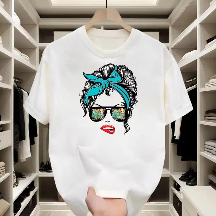Retro - Chic Cotton T - shirt | Stylish Female Graphic, Great for Casual Outings