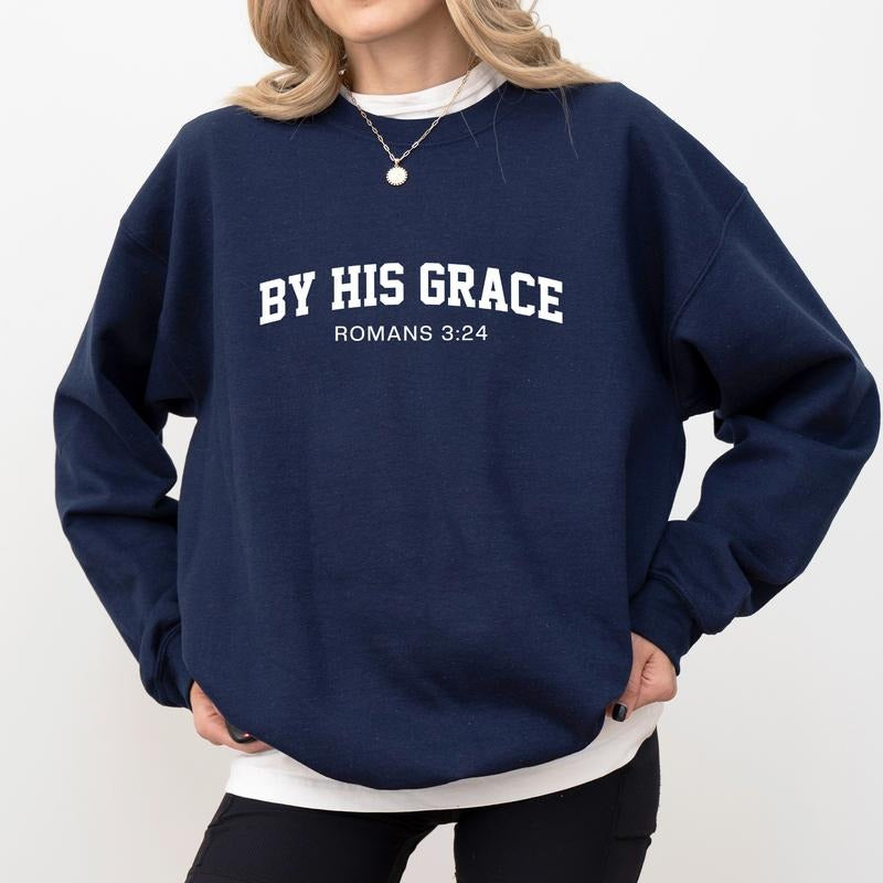 Retro By His Grace Sweatshirt, Religious Crewneck, Bible Verse Long Sleeved Pullover, Vintage Christian Gift