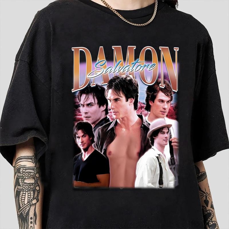 Retro Damon Salvatore T-Shirt, Damon Salvatore T-Shirt, Damon Salvatore T-Shirt, Diares T-Shirt Classic Fabric