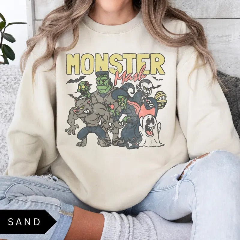 Retro Halloween Monster Mash Sweatshirt, Halloween Aesthetic, Vintage Halloween Sweatshirt, Graphic Monster Sweatshirt