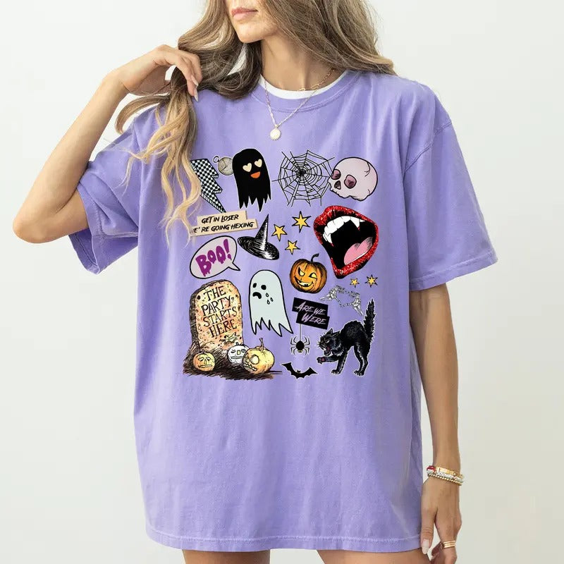 Retro Halloween Spooky Shirt, Coquette Halloween Graphic Tee, Cutesy Ghost Unisex Shirt, Trendy Halloween t-shirt, Spooky Season Shirt, Spooky Vibes Tee, Halloween Gifts, Women's Top, Womenswear, Cotton Comfy Fabric Relaxed Fit Style