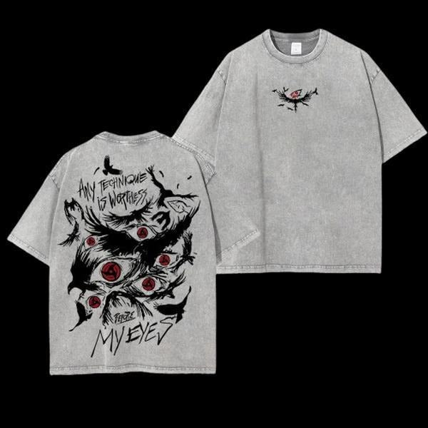 Retro Heavy Limited Uchiha Itachi Sharingan - Naruto Anime Double Printed Vintage Unisex Anime Manga Cotton T-shirt, Gift For Anime Fan Menswear Top