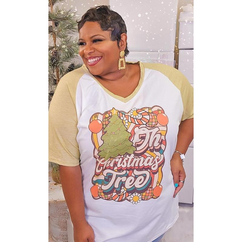 Retro Oh Christmas Tree Graphic V-Neck