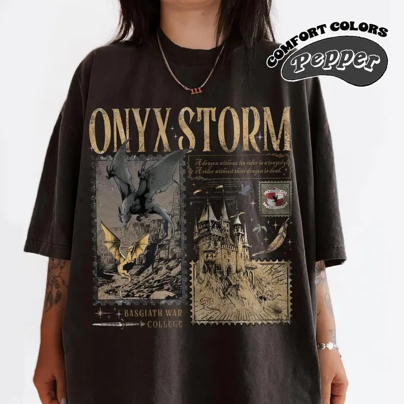 Retro Onyx Storm Basgiath War College Unisex Cotton T-Shirt | Fourth Wing Series Shirt | Dragon Rider | Bookish Tee Gift For Book Lover Top Womenswear