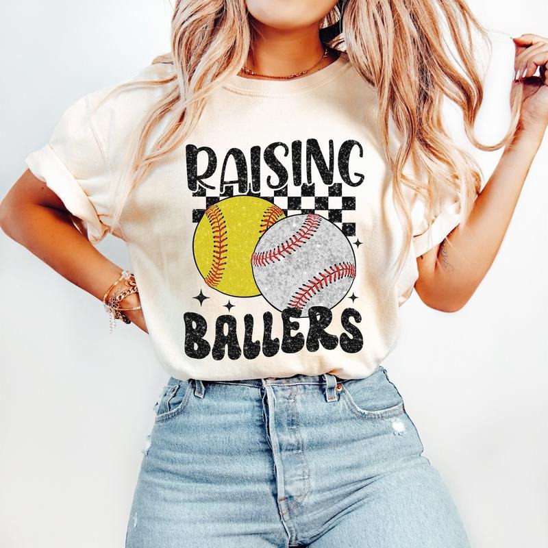 Retro Softball Baseball T-Shirt, Baseball T-Shirt, Sports T-Shirt, Raising Ballers T-Shirt, Baseball Mom