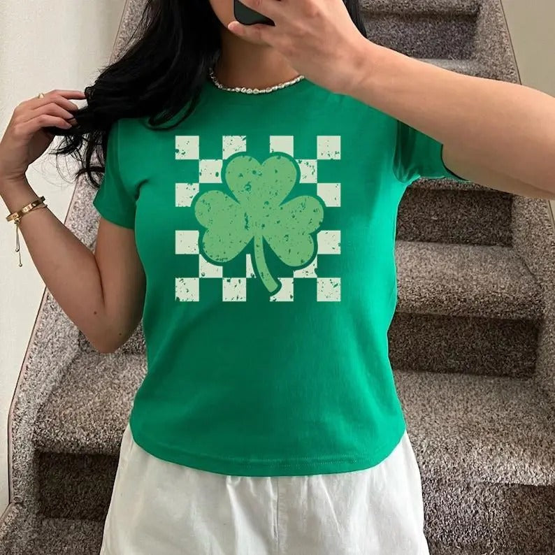 Retro St Patrick's Shirt, Shamrock Shirt, Retro Lucky Shirt, Vintage St Patrick's Day Shirt, Retro Clover Baby Tee, Y2K 2000's Style, Streetwear Style
