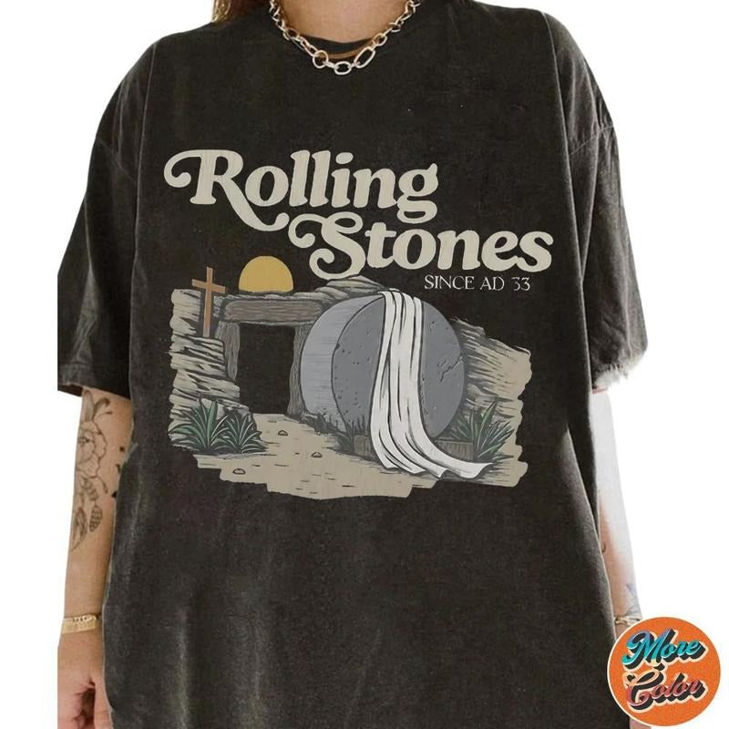 Retro Style Rolling Stones Easter Vintage Tee Shirts, Cotton Unisex T-shirt, Crew Neck, Size S- 3XL, Menswear Top, Womenswear Top Underwear Streetwear