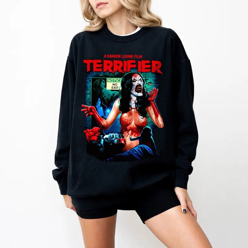 Retro Terrifie Print Sweatshirt, Terrifier Cover Clown Shirt, Halloween Terrifier Horror Movie Shirt, Art the Clown Tee