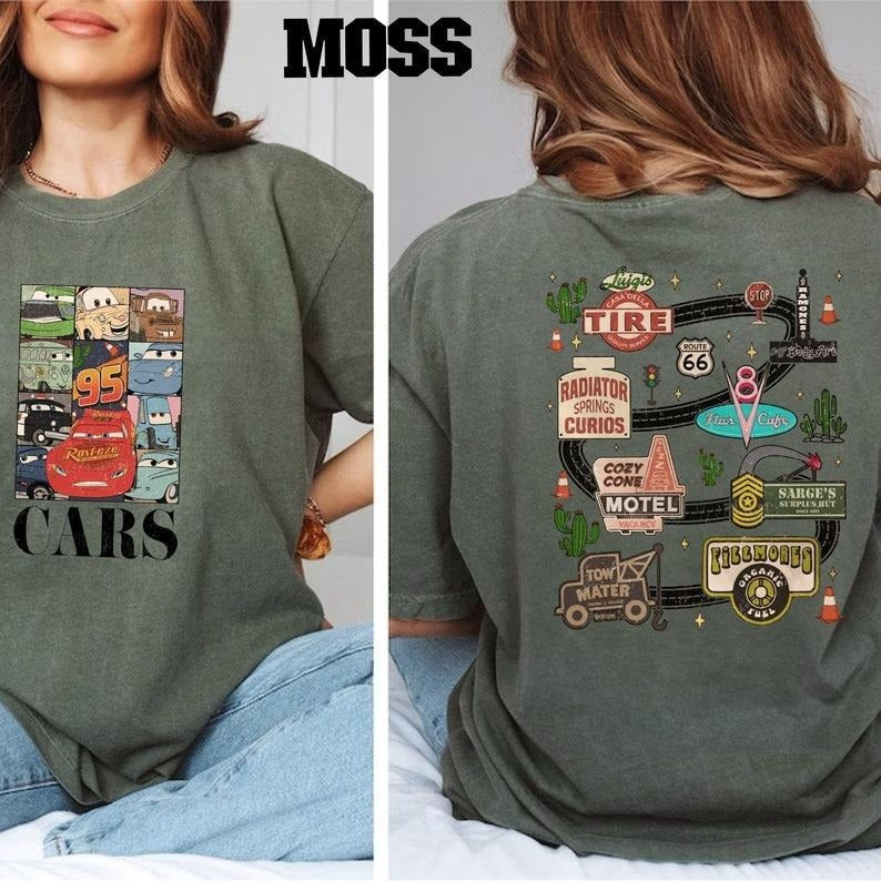 Retro Two Side McQueen Cars Shirt, Cars Movie T-Shirt, Lightning McQueen Shirt, Piston Cup Champion Shirt, Lightning McQueen Number Shirt Casual Cotton