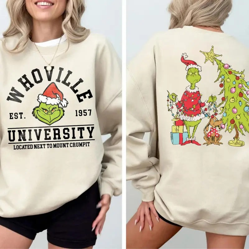 Retro Whoville University Sweatshirt, Merry Grinchmas Shirt, Christmas Movie Sweatshirt, Grinnch Christmas Tee