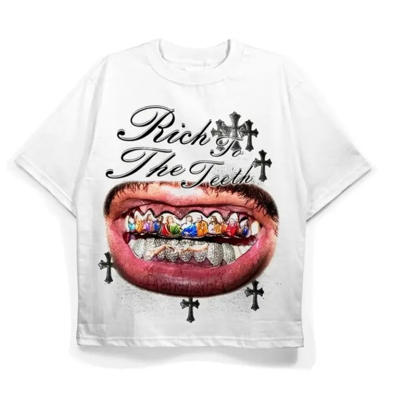 Rich to the Teeth Graphic Tee with Diamond Grill and Religious Art Tshirt, Sweatshirt, Hoodie Size S- 3XL,Gift For Women Top Womenswear Baggy Casual