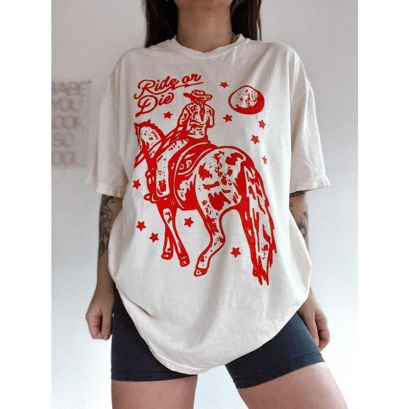 Ride or Die Cowgirl Horse Shirt, Aesthetic Trendy Western graphic tee, vintage inspired graphic tee
