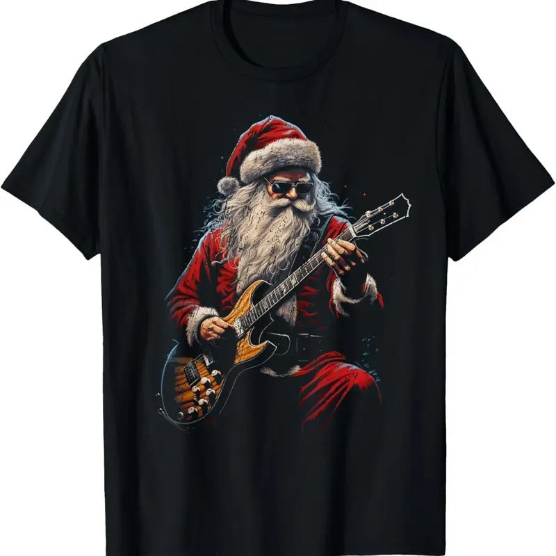 Rock Guitar Santa Claus Playing Guitar - Funny Christmas T-Shirt