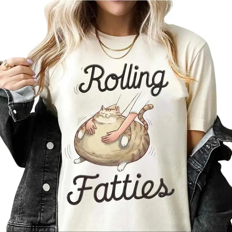 Rolling Fatties Cat TShirt, Funny Cat Graphic Shirt, Cat Lovers Gift, Unhinged Tshirt, Weed Lover, Gift For Women and Man Unisex Tee, Top Womenswear