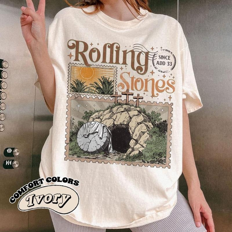 Rolling Stones Comfort Color T-Shirt, He Is Risen T-Shirt, Easter Christian, Empty Tomb Tee, Funny Christian Shirt X