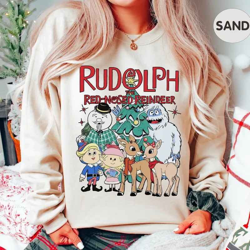 Rudolph The Red Nosed Reindeer Christmas Sweatshirt , Vintage Xmas Shirt for Men and Women, Rudolph Christmas Shirt