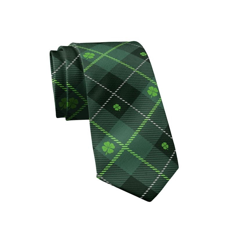 Saint Patricks Day Plaid Tie Funny Ties for Men St Patricks Ties Mens Novelty Neckties Green Argyle Tie Funny Ties