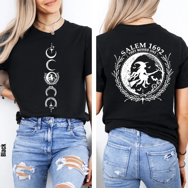 Salem Witch T-Shirt 1692 Halloween Retro Tee, Funny Spooky Witchy Shirt, Halloween Party Gift for Her, They Missed One Salem Witch Shirt,