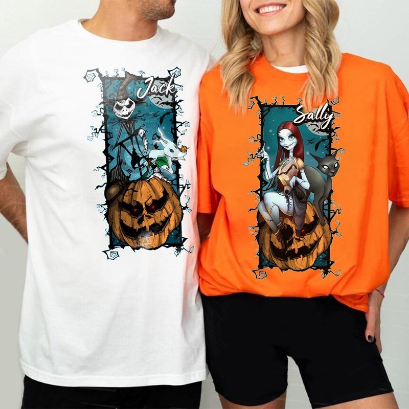 Sally Front Skeleton Shirt, Jack and Sally Couple Shirt, Vintage The Nightmare Before Christmas Jack Sally Couple Halloween Shirt, Sally Skellington The Pumpkin King