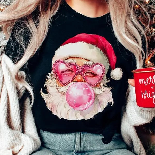 Santa Claus Bubblegum ~ Unisex Apparel Relaxed Fit Printed In The USA Clothing Womenswear Casual and Comfortable Cotton Crewneck Cotton Crewneck