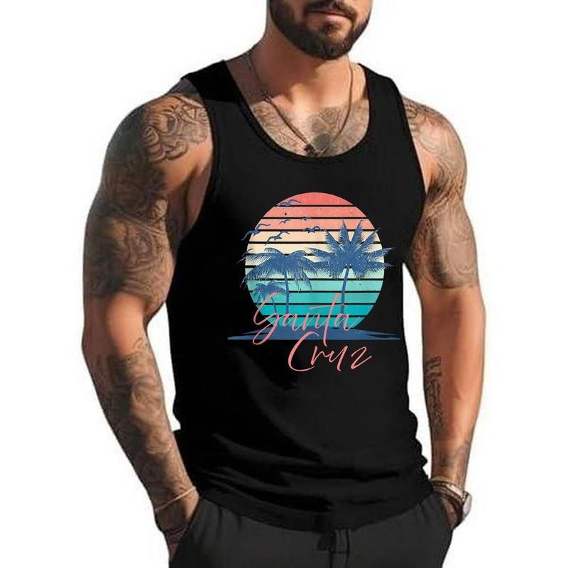 Santa Cruz Vintage Summer Vibes Beach Sunset Retro Palm Tree Unisex Tank Top, Cotton, Size S-3XL