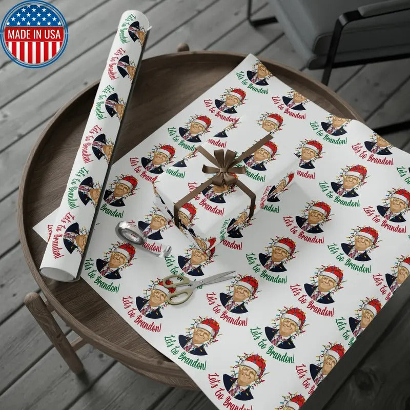 Santa Funny Trump Wrapping Paper for Gifts - Make America Great Again Gift - Joe Biden Let's Go Brandon Wrapping Paper Christmas Gifts