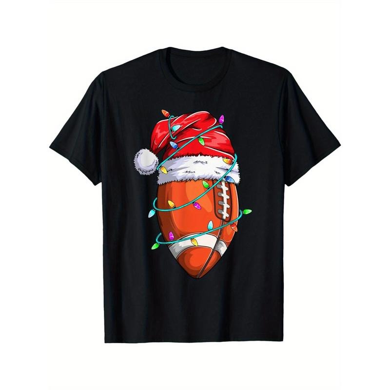 "Santa Sports T-Shirt for Men - Christmas Football Player Graphic Tee" made in usa